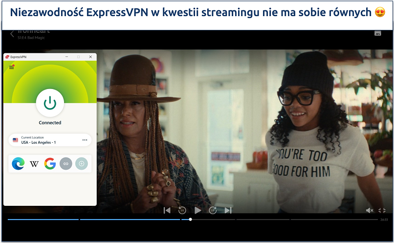 Screenshot of streaming Ironheart on Disney+ while connected to ExpressVPN's USA - Los Angeles - 1 server
