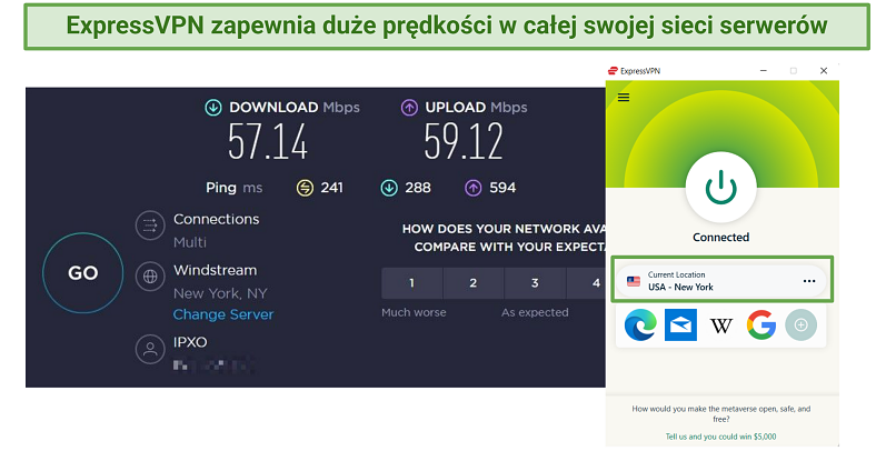 Screenshot of an ExpressVPN speed test