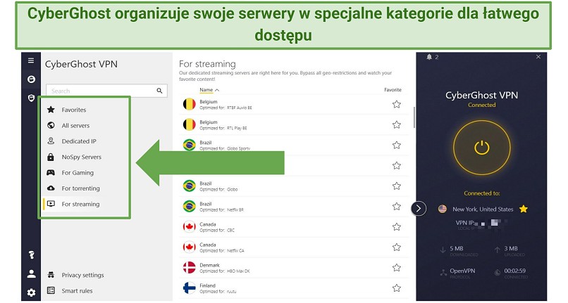 Screenshot of CyberGhost's interface